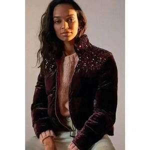 Anthropologie Vera Sequined‎ Velvet Puffer Jacket